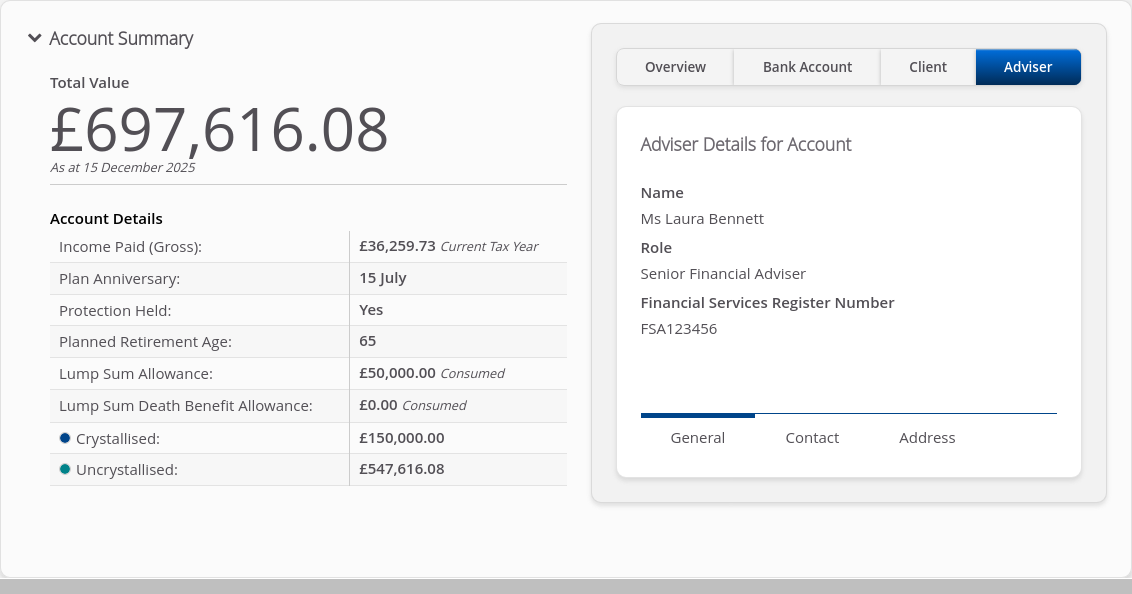 Role-Adviser > 05 Account Summary > Summary tabs